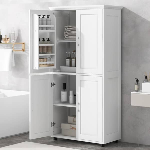31.3 in. W x 15.6 in. D x 62.3 in. H White Freestanding Linen Cabinet with Adjustable Shelf in White