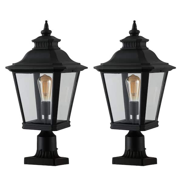 Staykiwi 21 in. 2-Light Black Aluminum Traditional Outdoor Weather Resistant Pier Mount Light with No Bulbs Included (2 Pack)