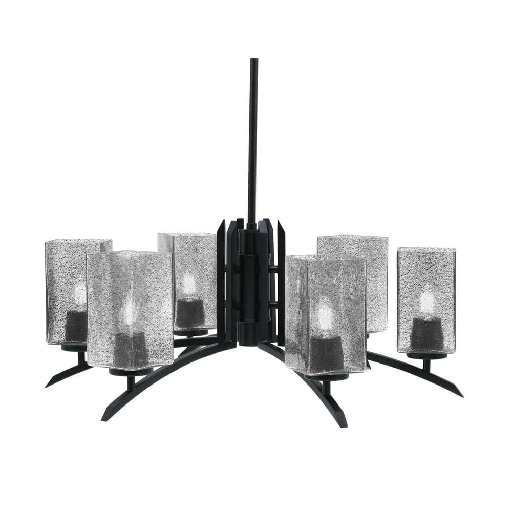 Siena 6-Light Matte Black Chandelier, Round Chandelier with Smoke Bubble Gl