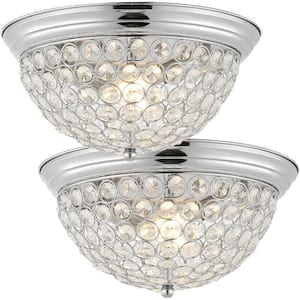 Malia 12 in. 1-Light Chrome Traditional Transitional Iron LED Flush Mount, Clear