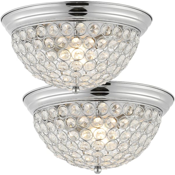 JONATHAN Y Malia 12 in. 1-Light Chrome Traditional Transitional Iron LED Flush Mount, Clear