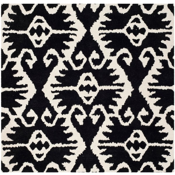 Wyndham 5 ft. x 5 ft. Square Black/Ivory Floral Geometric Area Rug