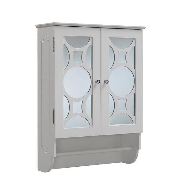 Runfine 24 in. W x 32 in. H x 9-1/4 in. D Bathroom Storage Wall Cabinet with Mirrored Door and Towel Bar in White