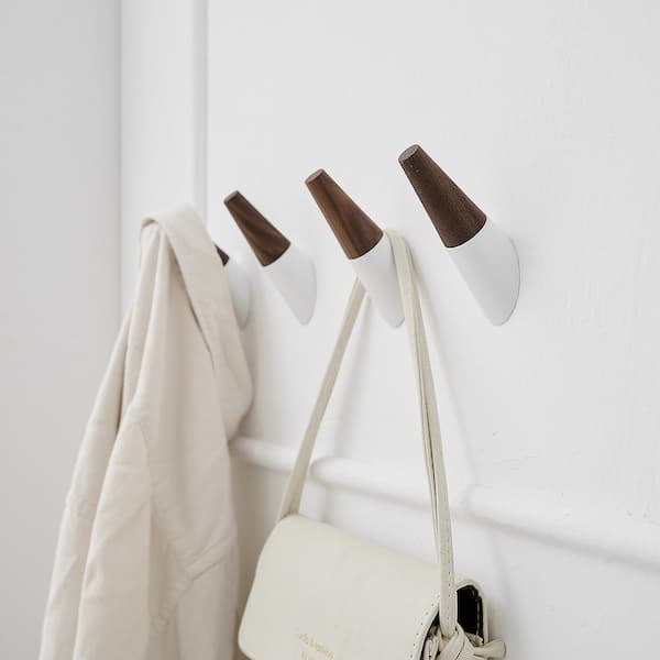 BWE Wood Bathroom Knob Coat Robe/Towel Hook in Matte Black (4-Pack)