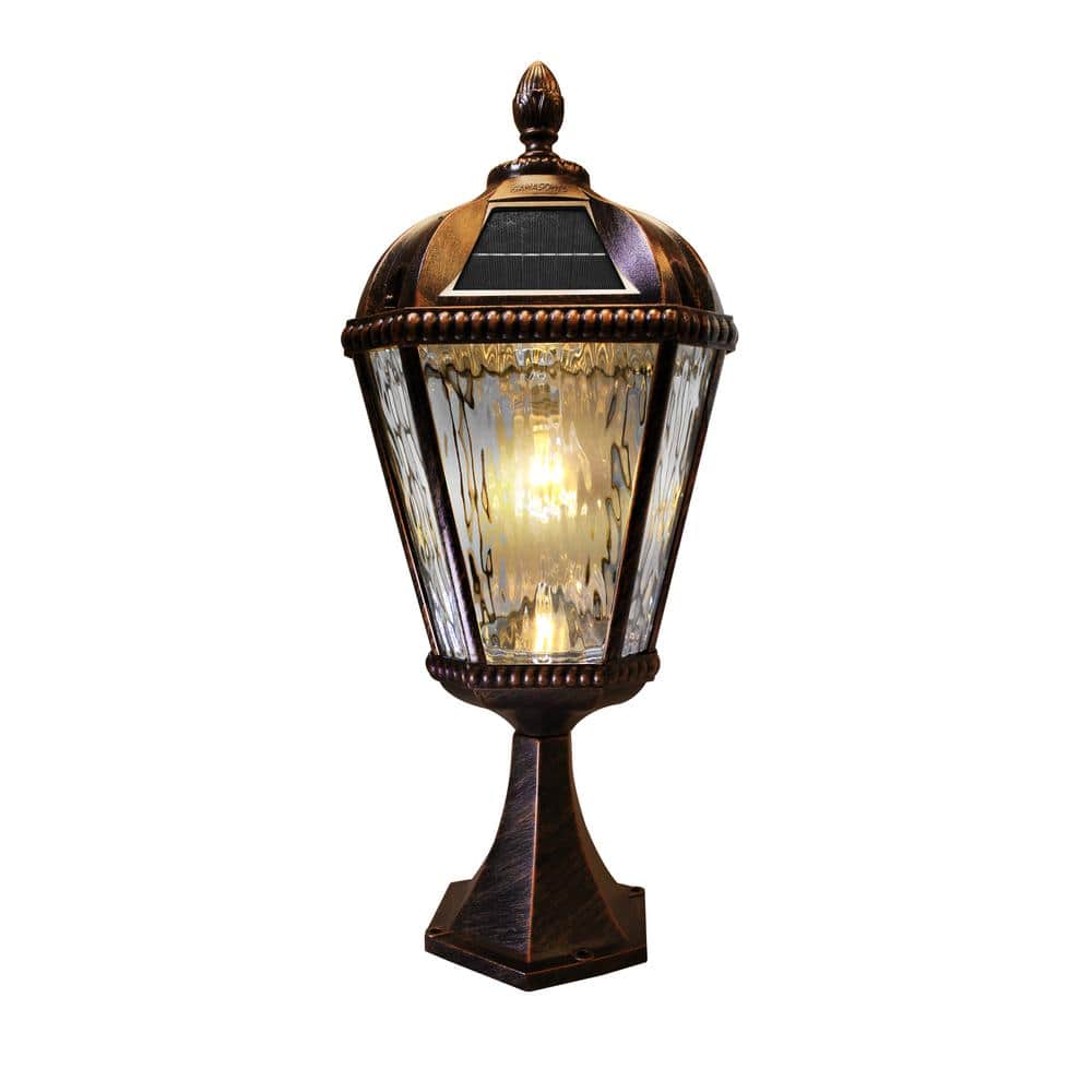 Brushed Bronze LED Solar Lamp Post with Rain Glass
