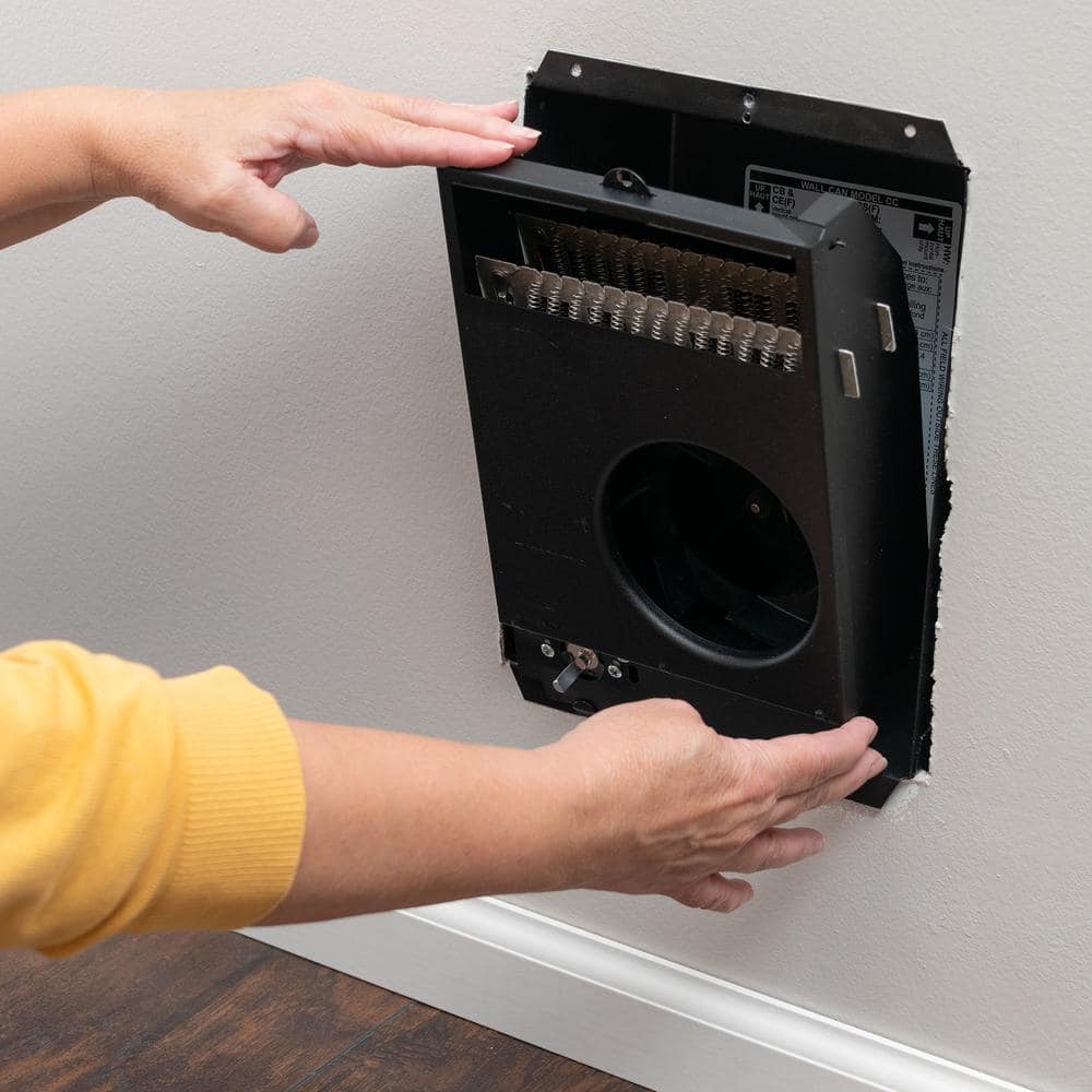 Compact Black Electric Wall Heater with Thermostat and Safety Shut-off
