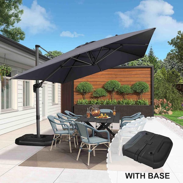 10 ft. x 13 ft. Cantilever Patio Umbrella with 360° Rotation for Garden Deck Pool with Base, in Gray