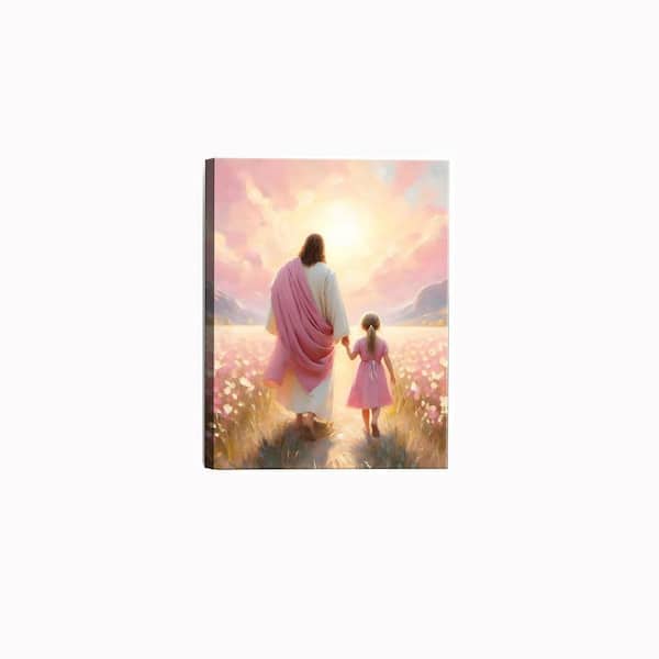 Jesus Walking with Girl Canvas Wall Art The Way He Leads Wall Decor