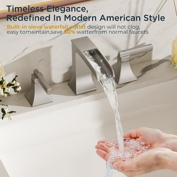 8 in. Widespread Double Handle Bathroom Faucet with Metal Pop-up Drain Lead-Free in Brushed Nickel