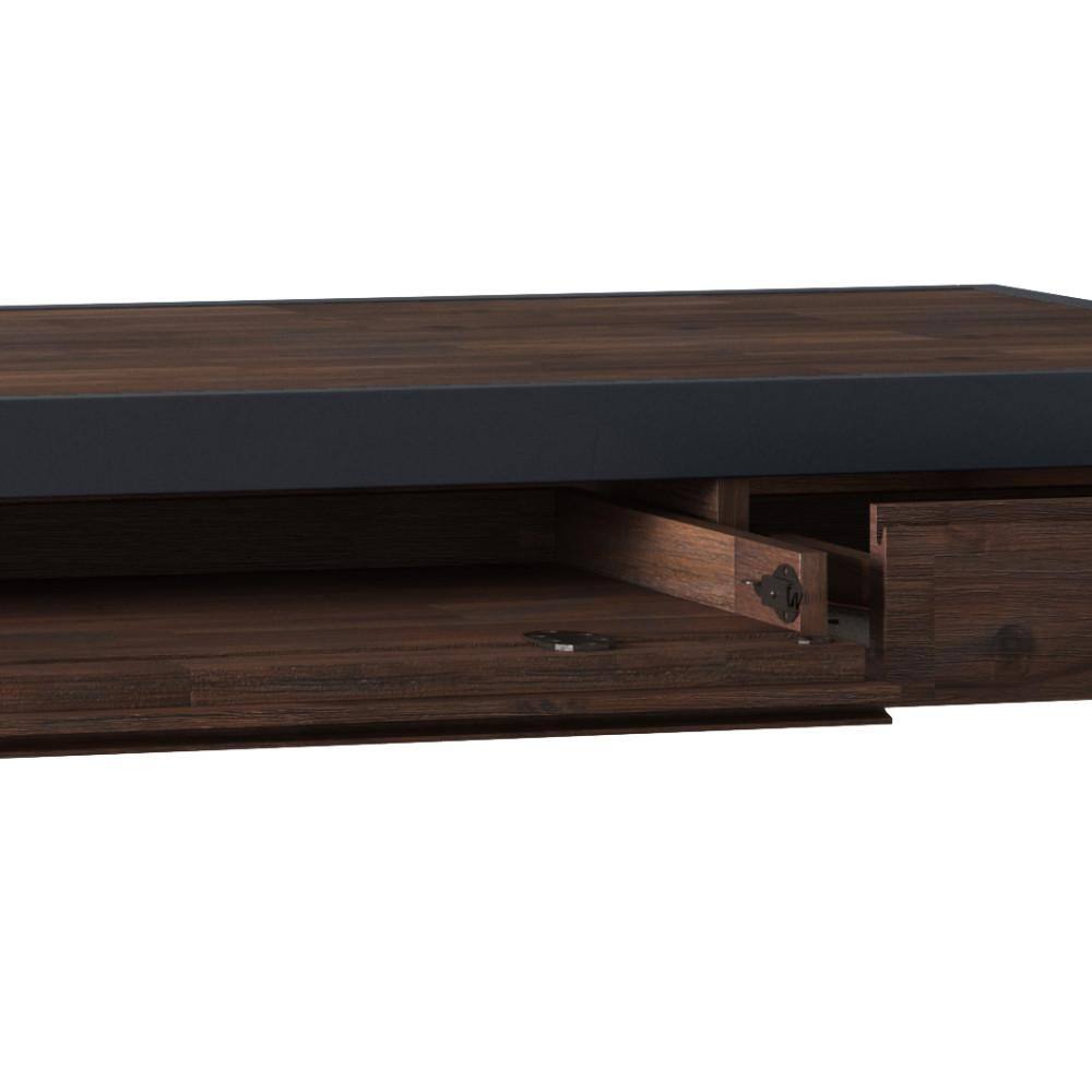 Distressed Charcoal Brown Acacia Wood Industrial Desk with Drawers