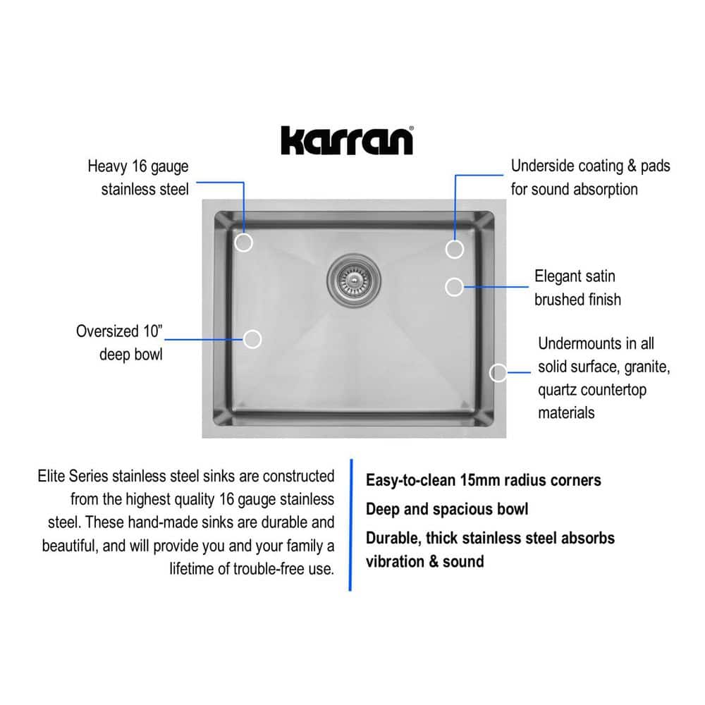 Elite 23" Stainless Steel Single Bowl Undermount Kitchen Sink