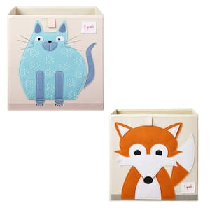 Children's Fabric Storage Cube Bundle with Blue Cat, Orange Fox Designs