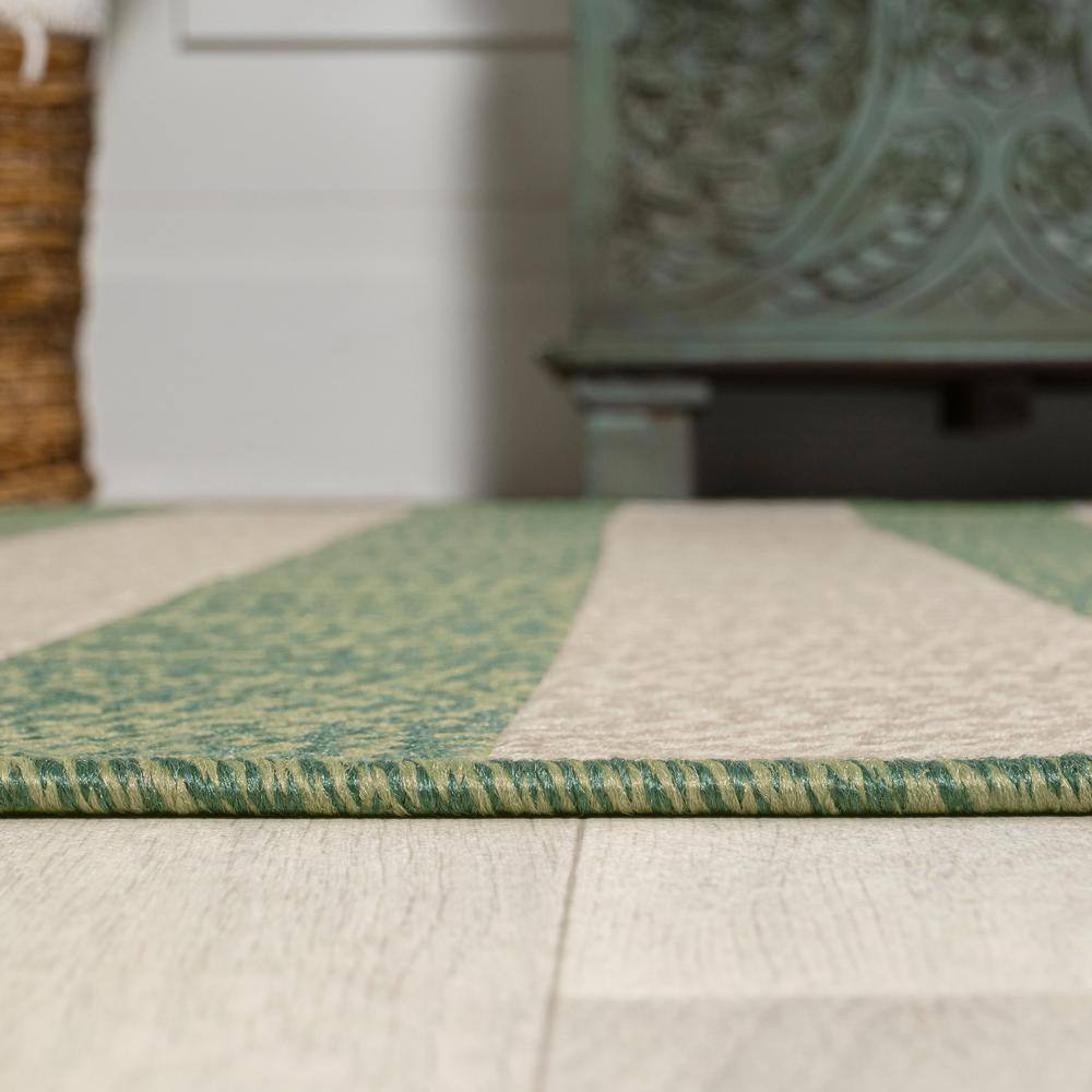 Ivory and Green Wide Stripe 5x8 Synthetic Area Rug