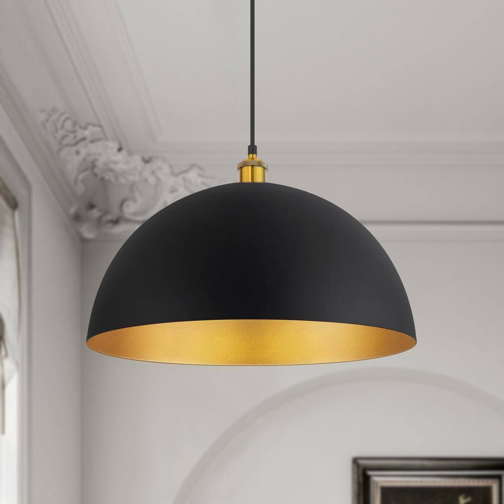 Large Black and Gold Metal Dome Pendant Light