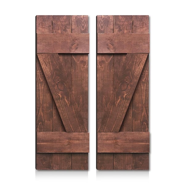 CALHOME 24 in. x 24 in. Pine Wood Closed Board and Batten Z Shutters Pair Walnut