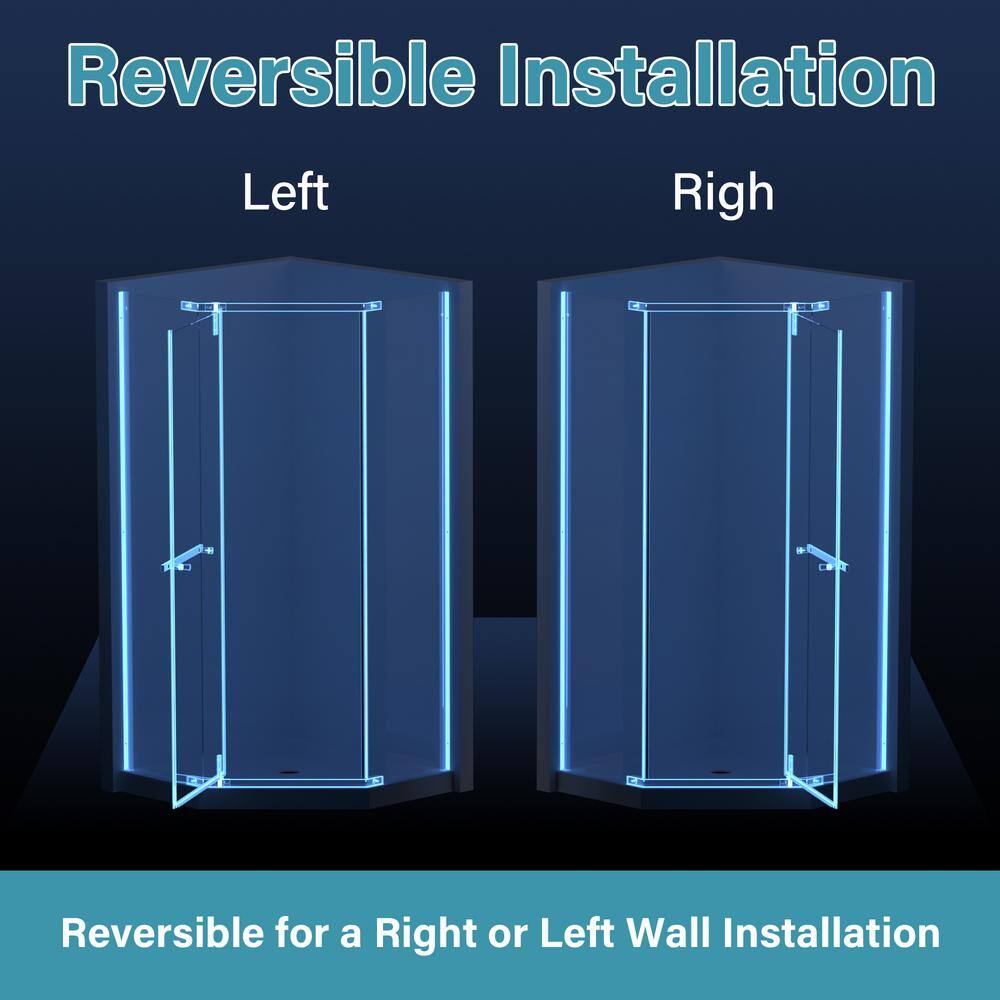 36" Chrome Neo-Angle Frameless Pivot Shower Door with Clear Glass