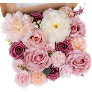 2 in. Rose Artificial Flowers Combo Fake Flowers Pink Roses Silk Flowers with Stems (Champagne Pink)