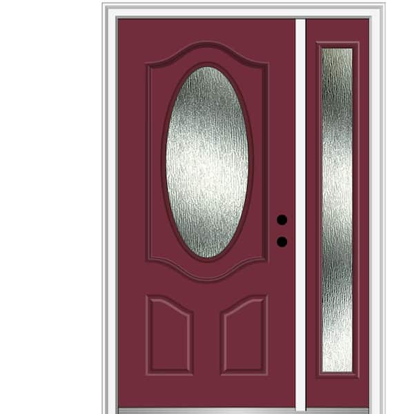 MMI Door 50 in. x 80 in. Left-Hand Inswing Rain Glass Burgundy Fiberglass Prehung Front Door on 4-9/16 in. Frame