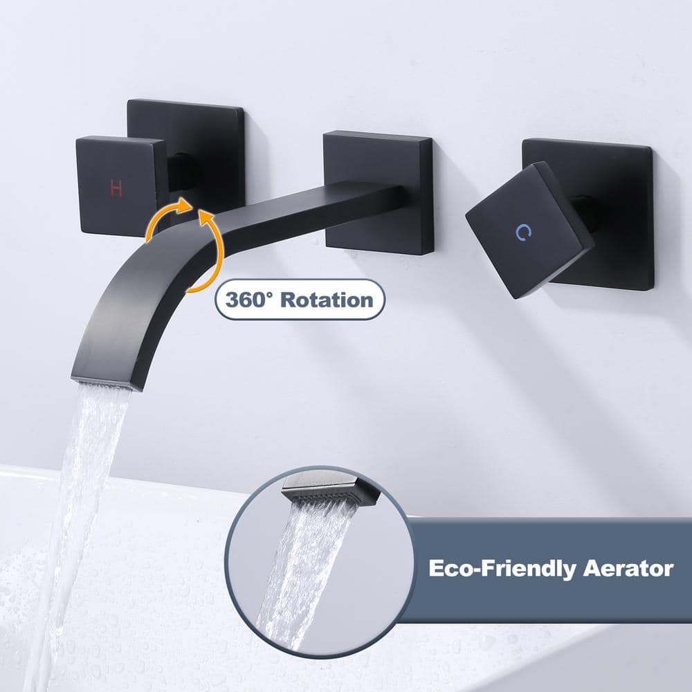 Matte Black Brass Wall-Mounted Double Handle Faucet