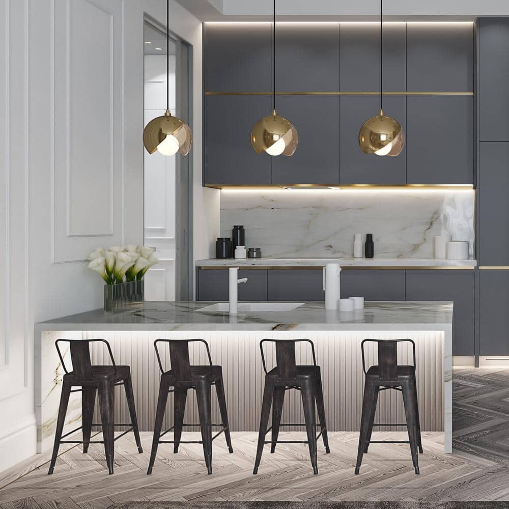 Rayne Distressed Black Metal Counter Height Stool Set