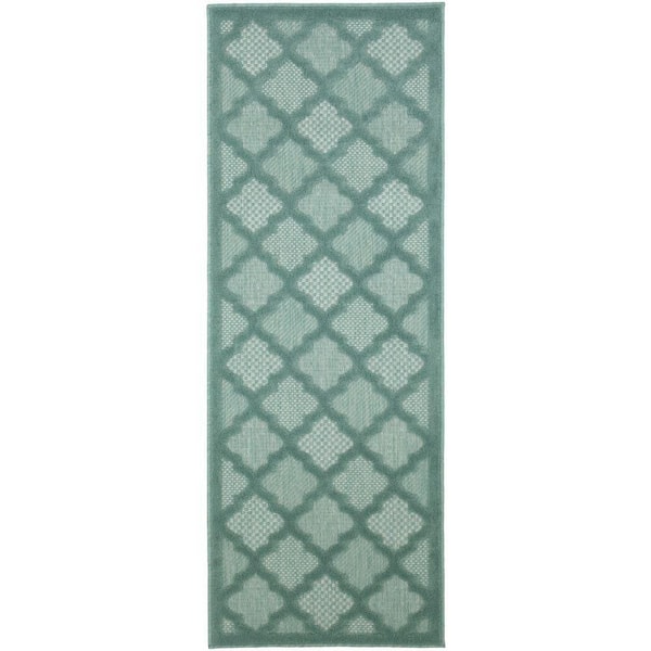 Nourison Easy Care Aqua Teal 2 ft. x 6 ft. Trellis Contemporary Runner Area Rug