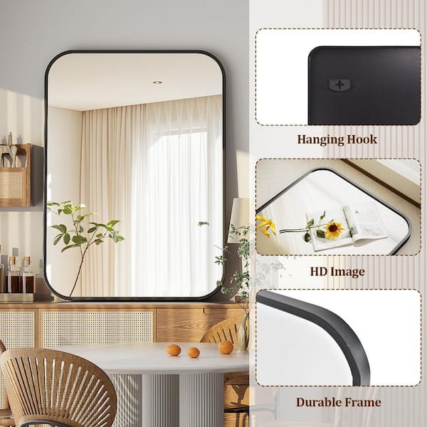 Black 20 in. W x 28 in. H Rectangular Aluminum Framed Wall Mirror