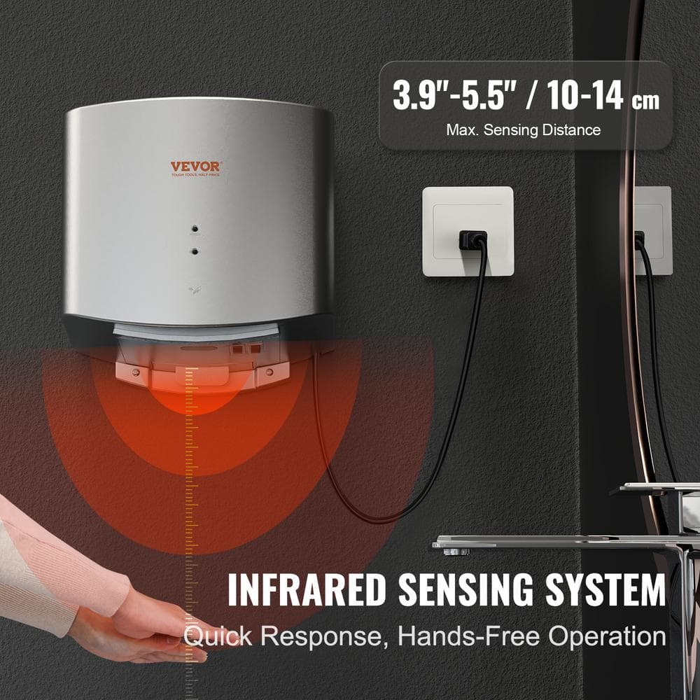 Compact Silver ABS Automatic Hand Dryer with High-Speed Motor