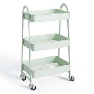 3-Tier Small Rolling Cart, Metal Utility Storage Organizer Kitchen Trolley Bathroom Laundry Room Bar Shelves in Green