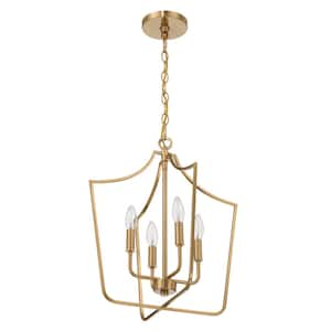 Constance 4-Light Brushed Gold Tapered Meta Candelabra Chandelier