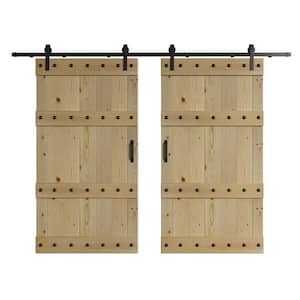 Castle Series 84 in. x 84 in. Unfinished DIY Knotty Wood Double Sliding Barn Door with Hardware Kit