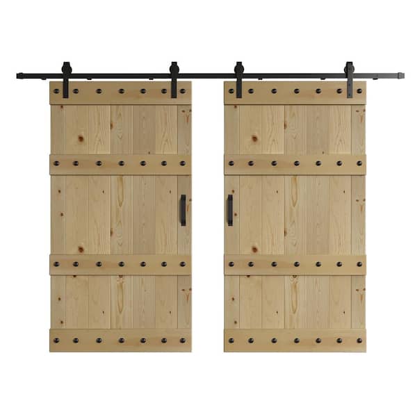 COAST SEQUOIA INC Castle Series 84 in. x 84 in. Unfinished DIY Knotty Wood Double Sliding Barn Door with Hardware Kit