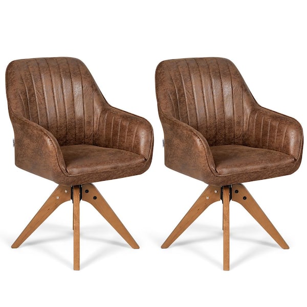 Costway Mid Century Swivel Accent Brown Chair Hot-Stamping Cloth Armchair Retro (Set of 2)