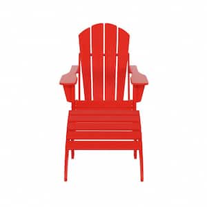 Tina Classic Red Plastic Adirondack Chair with Ottoman Set