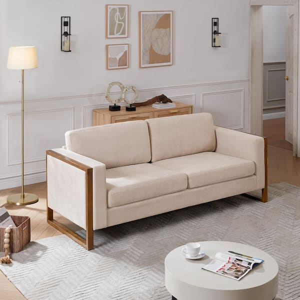 79 in Wide Square Arm Polyester Rectangle 3-Seat Sofa in Taupe(Beige)