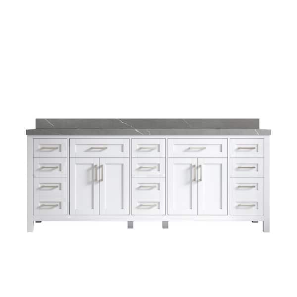 Willow Collections Cambridge 84 in. W x 22 in. D x 36 in. H Double Sink Bath Vanity in White with 2 in. Piatra Gray Quartz Top