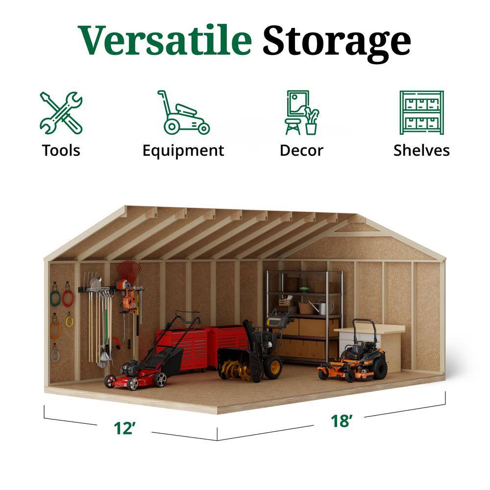12x18 Dark Gray Wood Storage Shed Kit with Windows