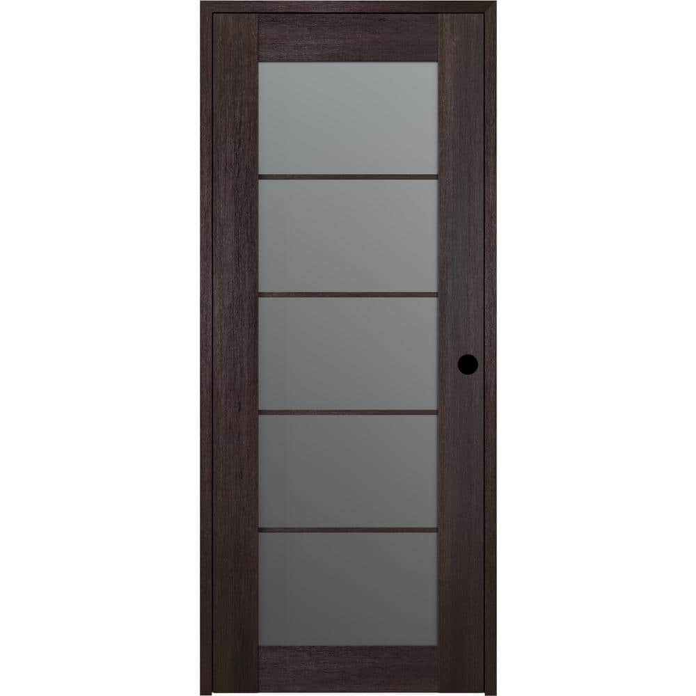 Belldinni Vona 24 in. x 80 in. Left-Hand 5-Lite Frosted Glass Veralinga Oak Wood Composite Single Prehung Interior Door, Dark Brown/Veralinga Oak -  201751