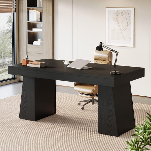 Moronia 55 in. Rectangle Black Engineered Wood Executive Desk with Strong Support, Computer Table Office Desk