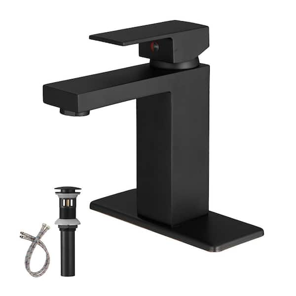 Unbranded Single Handle Single Hole Bathroom Faucet with Drain Assembly in Matte Black