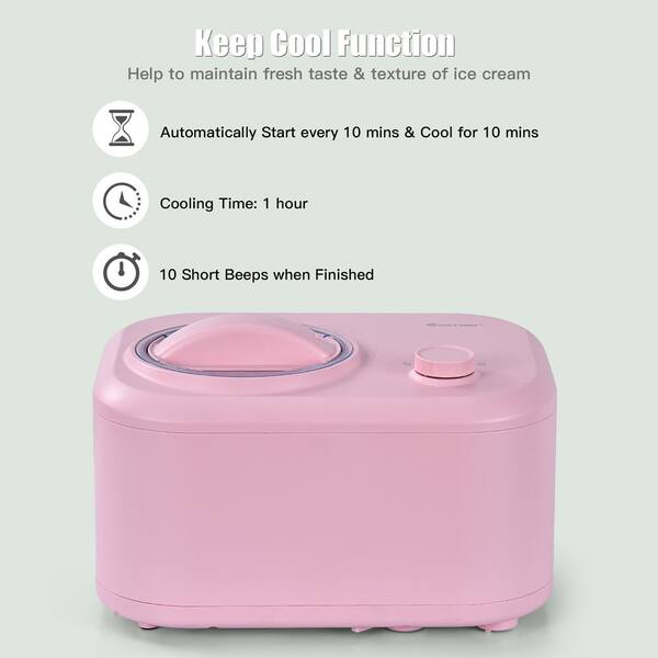 Costway 14 in. Portable 2.3 lbs. Ice Cream Maker 1.1 qt. Automatic Frozen  Dessert Machine in Pink EP24899US-PI - The Home Depot