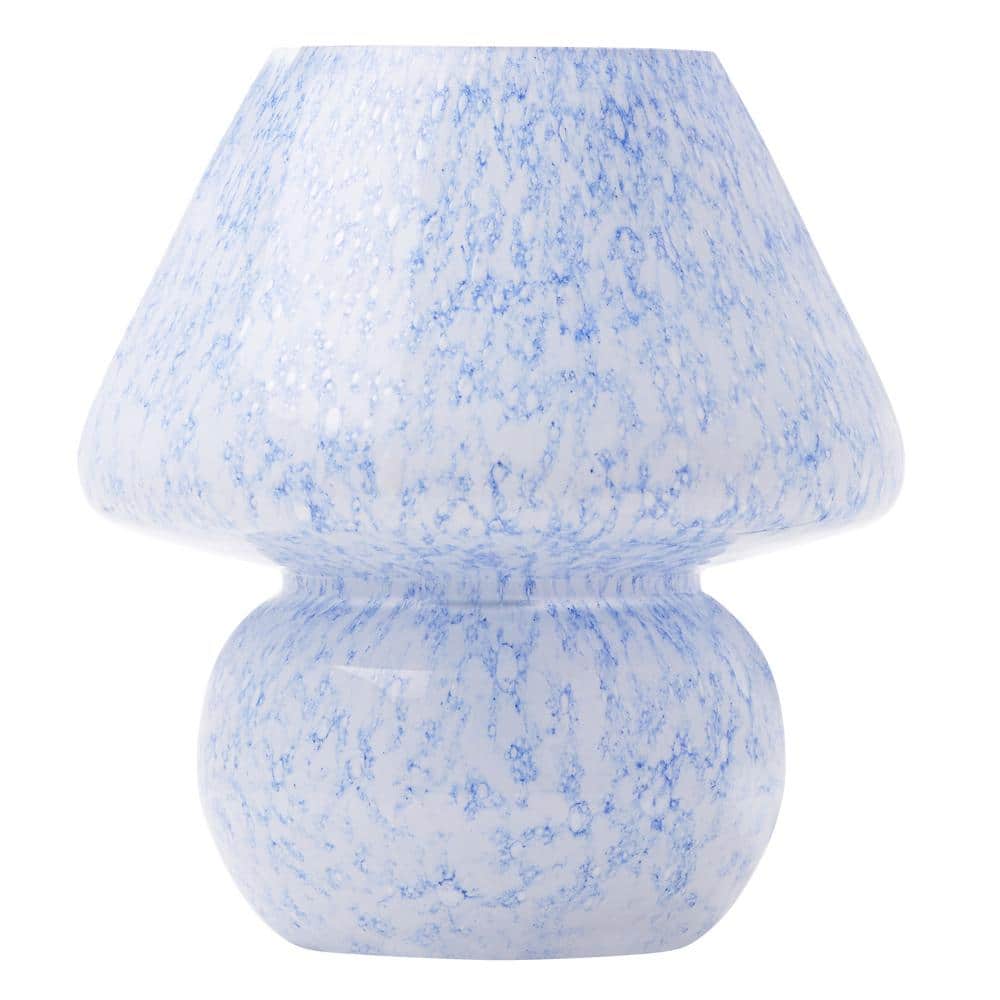 Serena 8.75 in. Blue and White Glass Mushroom Accent Lamp