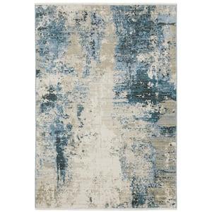 Brooker Blue/Beige 5 ft. x 8 ft. Distressed Abstract Recycled PET Yarn Indoor Area Rug