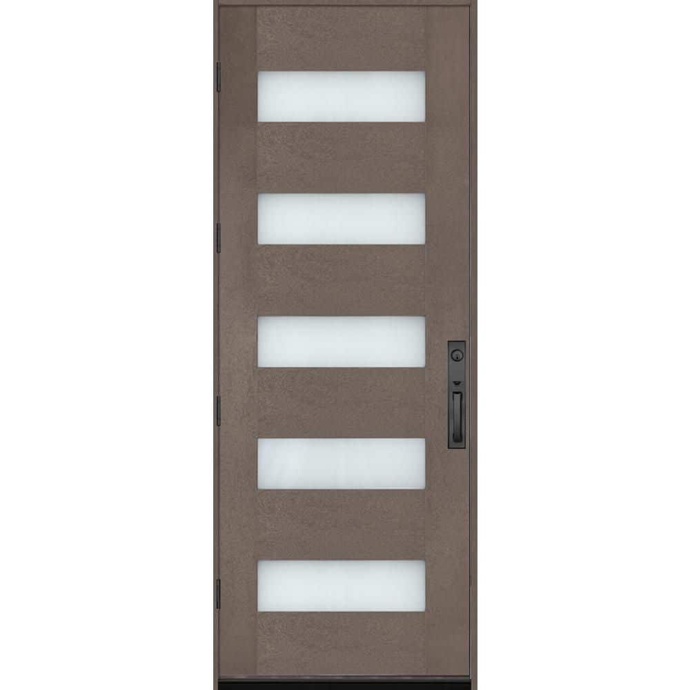 Regency 36 in. x 96 in. 5L Modern Clear Glass RHOS Ashwood Stain Fiberglass Prehung Front Door w/8011 Black Lockset price history on PriceWatchPro