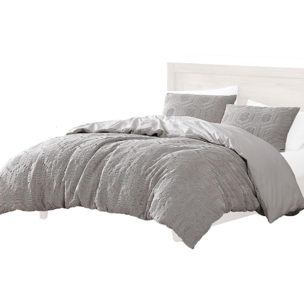 Benjara Tia 4- Piece Gray Geometric Cotton Queen Comforter Set