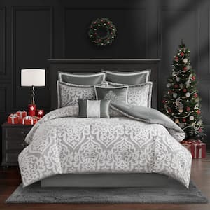 Dillon 8-Piece Silver King Polyester Jacquard Comforter Set