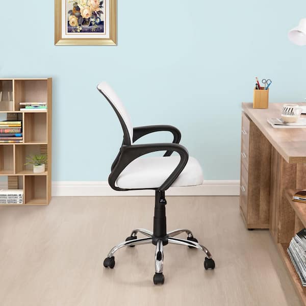 HOMESTOCK Executive Office Mesh Mid-Back Swivel Chair with Armrest, Lumbar Support in White, Height Adjustable