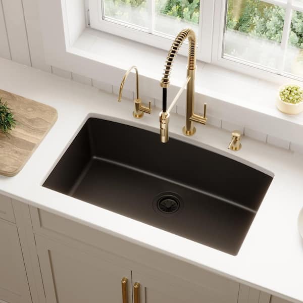 Undermount Quartz/Granite Composite 32 in. Single Bowl Kitchen Sink in Black