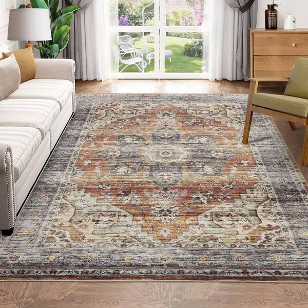 GlowSol Beige 8 ft. x 10 ft. Washable Floral Indoor Entryway Area Rug  LS_PHO_0YI9IEIC - The Home Depot