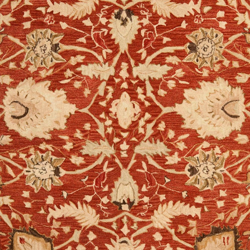 Hand-Tufted Anatolia Inspired Rust and Green Floral Wool Bench