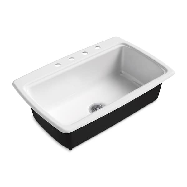 KOHLER Cape Dory 33 in. Drop-in Single Bowl Cast Iron Kitchen Sink with 4-Faucet Holes